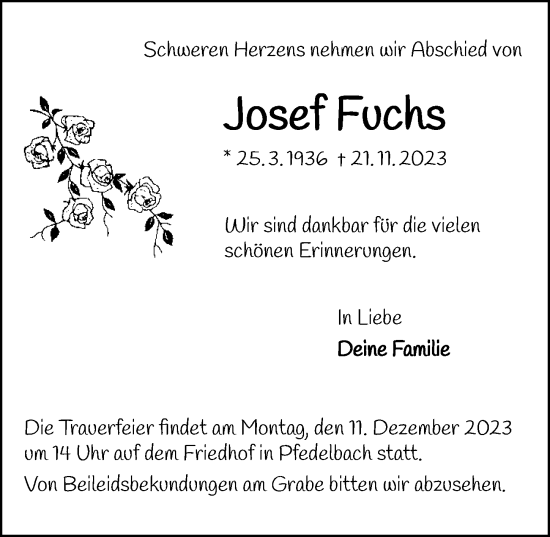 Traueranzeige von Josef Fuchs von GESAMT