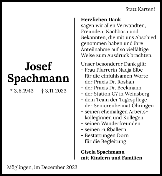 Traueranzeige von Josef Spachmann von GESAMT