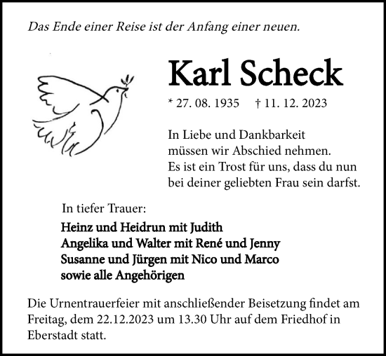Traueranzeige von Karl Scheck von GESAMT