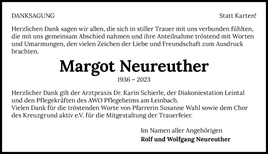 Traueranzeige von Margot Neureuther von GESAMT