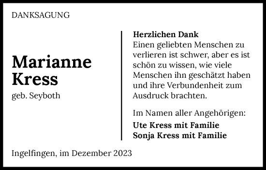 Traueranzeige von Marianne Kress von GESAMT