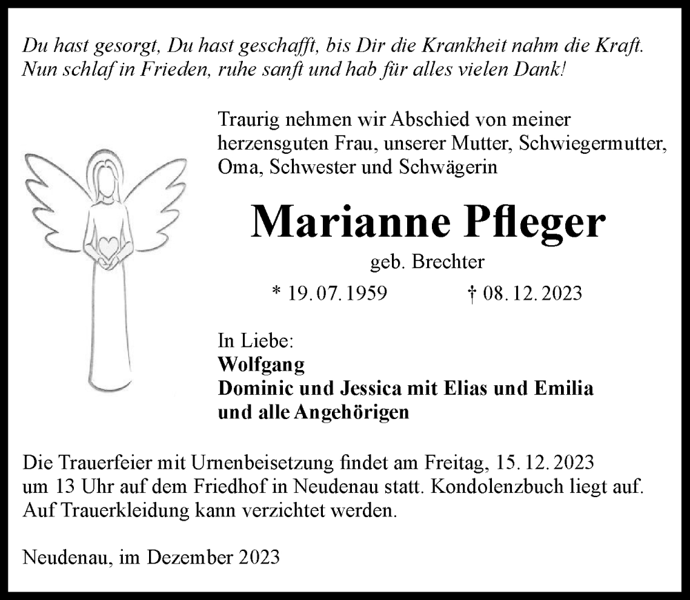  Traueranzeige für Marianne Pfleger vom 13.12.2023 aus GESAMT