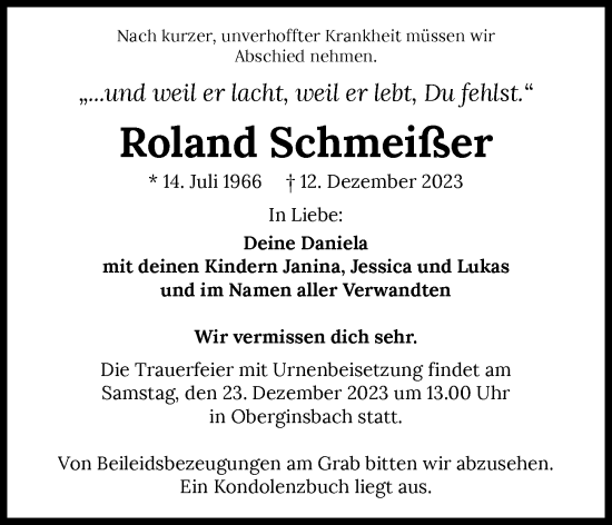 Traueranzeige von Roland Schmeißer von GESAMT