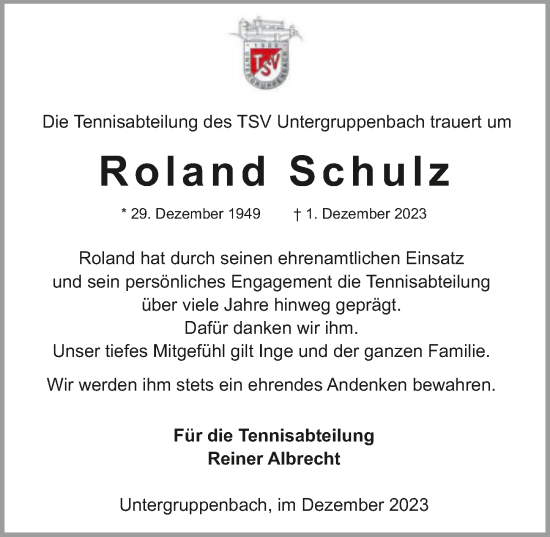 Traueranzeige von Roland Schulz von GESAMT