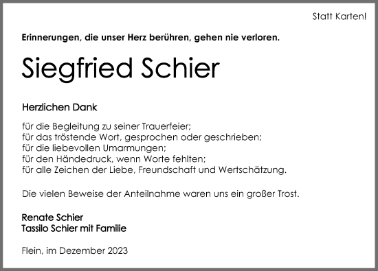 Traueranzeige von Siegfried Schier von GESAMT