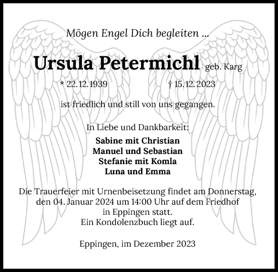 Traueranzeige von Ursula Petermichl von GESAMT