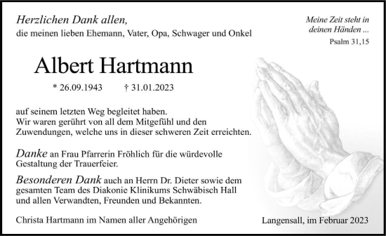 Traueranzeige von Albert Hartmann von GESAMT