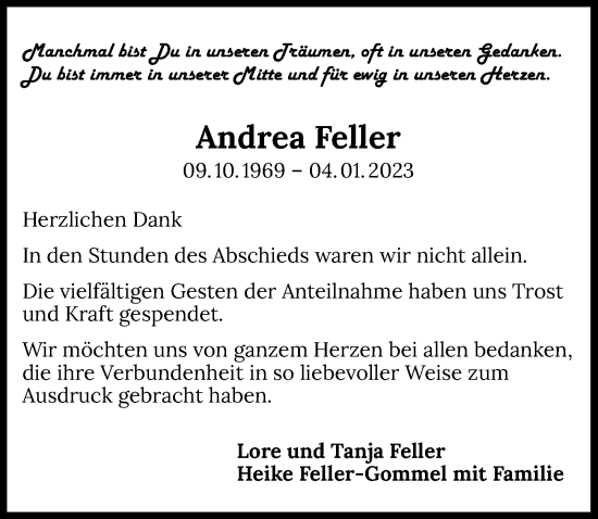 Traueranzeige von Andrea Feller von GESAMT
