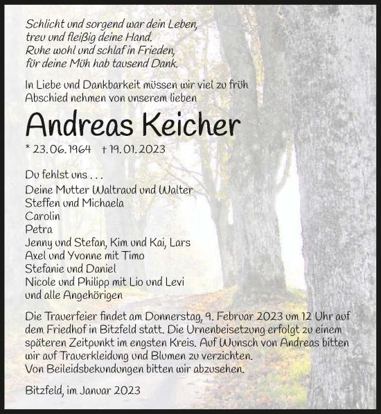 Traueranzeige von Andreas Keicher von GESAMT