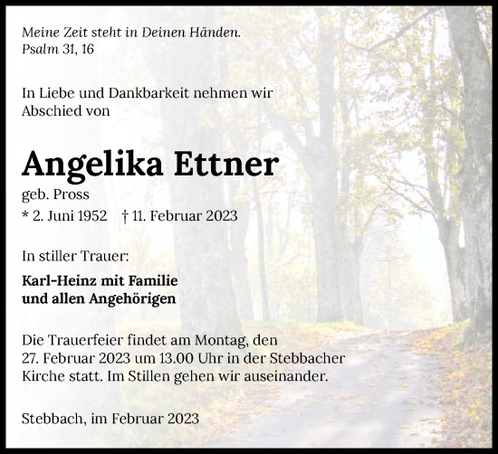 Traueranzeige von Angelika Ettner von GESAMT