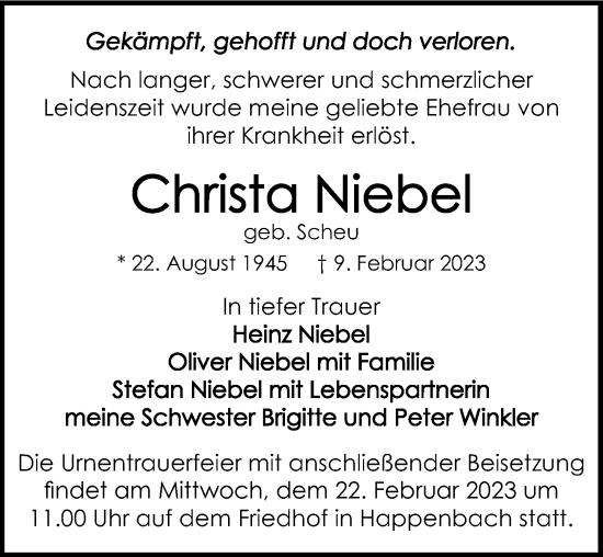 Traueranzeige von Christa Niebel von GESAMT