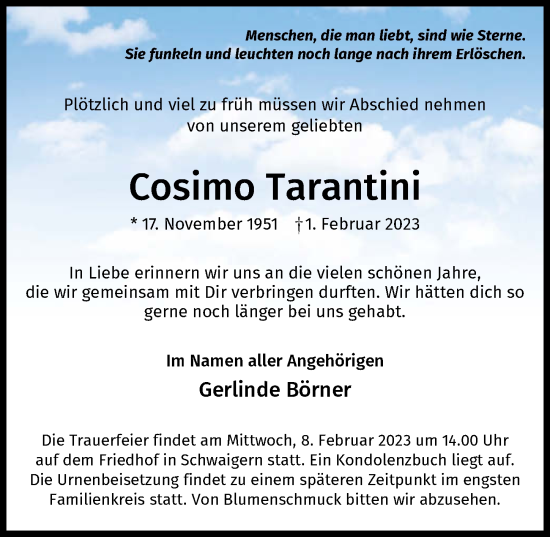 Traueranzeige von Cosimo Tarantini von GESAMT