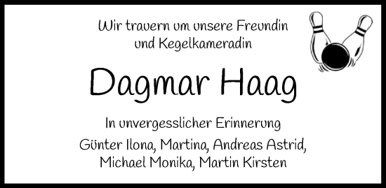 Traueranzeige von Dagmar Haag von GESAMT