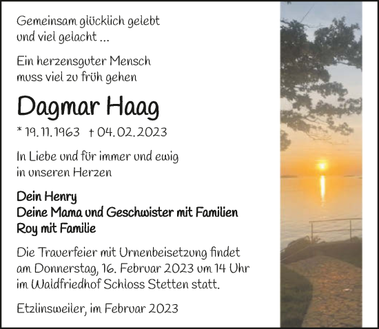Traueranzeige von Dagmar Haag von GESAMT