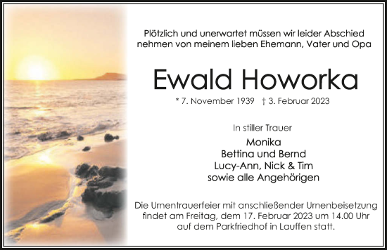 Traueranzeige von Eewald Howorka von GESAMT