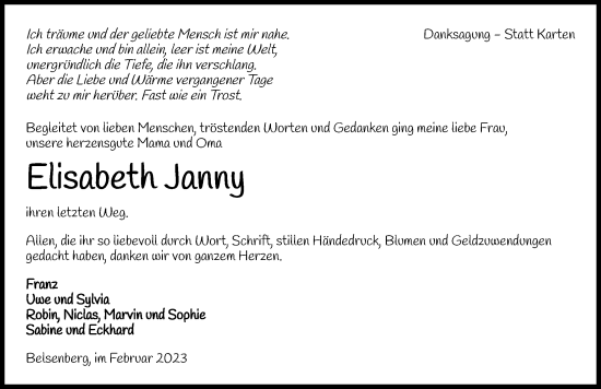 Traueranzeige von Elisabeth Janny von GESAMT
