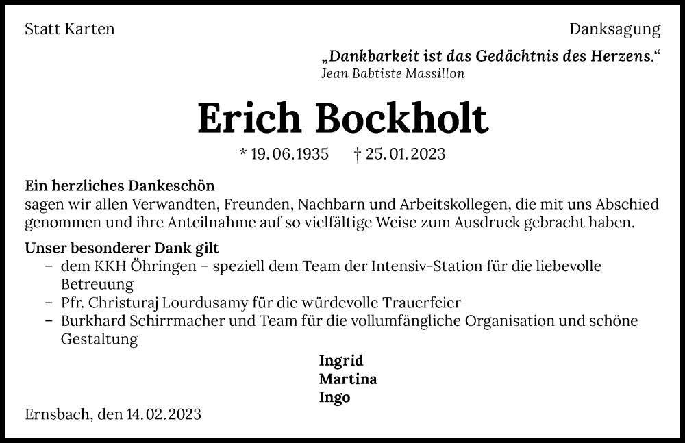  Traueranzeige für Erich Bockholt vom 18.02.2023 aus GESAMT