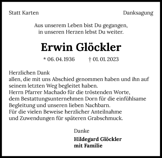 Traueranzeige von Erwin Glöckler von GESAMT