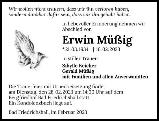 Traueranzeige von Erwin Müßig von GESAMT