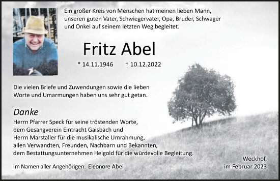 Traueranzeige von Fritz Abel von GESAMT
