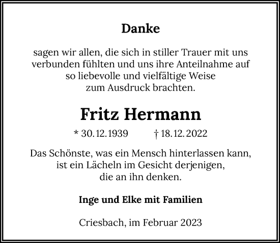 Traueranzeige von Fritz Hermann von GESAMT