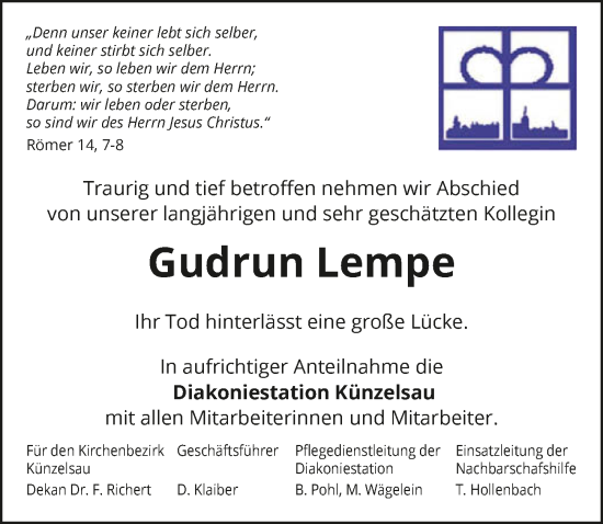 Traueranzeige von Gudrun Lempe von GESAMT