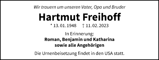Traueranzeige von Hatmut Freihoff von GESAMT
