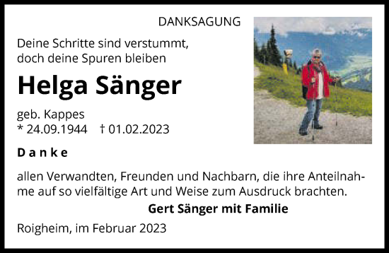 Traueranzeige von Helga Sänger von GESAMT