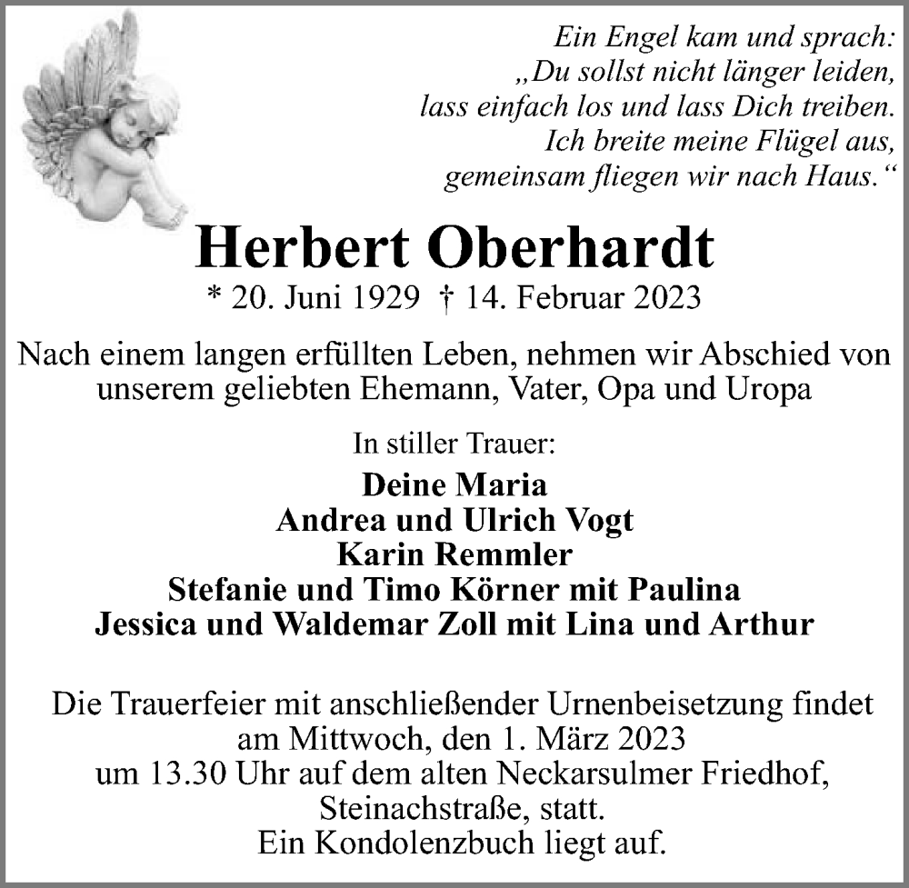  Traueranzeige für Herbert Oberhardt vom 25.02.2023 aus GESAMT