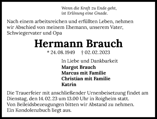 Traueranzeige von Hermann Brauch von GESAMT