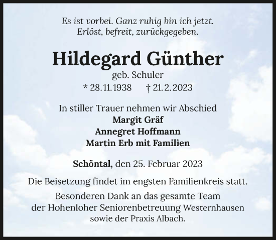 Traueranzeige von Hildegard Günther von GESAMT