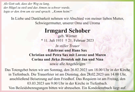 Traueranzeige von Irmgard Schober von GESAMT