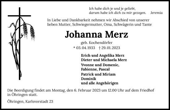 Traueranzeige von Johanna Merz von GESAMT