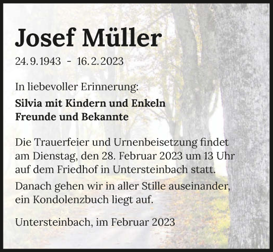 Traueranzeige von Josef Müller von GESAMT