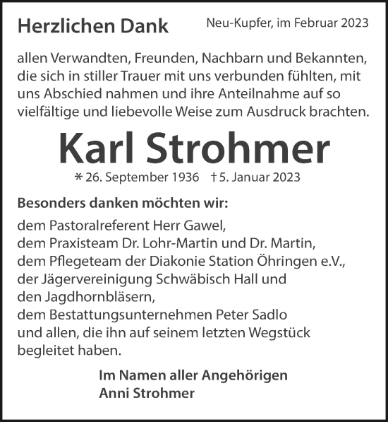 Traueranzeige von Karl Strohmer von GESAMT