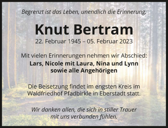 Traueranzeige von Knut Bertram von GESAMT