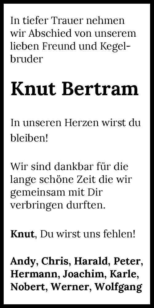Traueranzeige von Knut Bertram von GESAMT