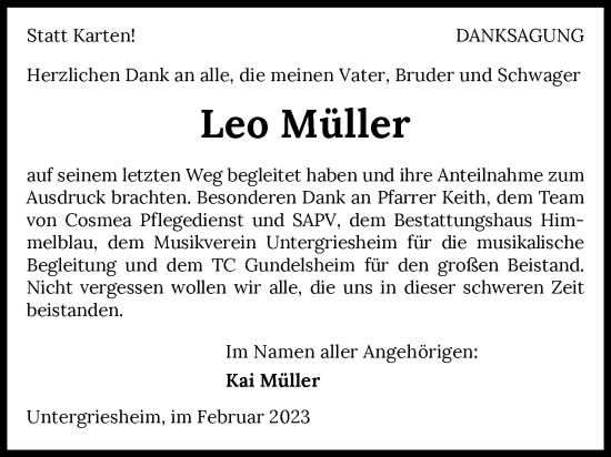 Traueranzeige von Leo Müller von GESAMT
