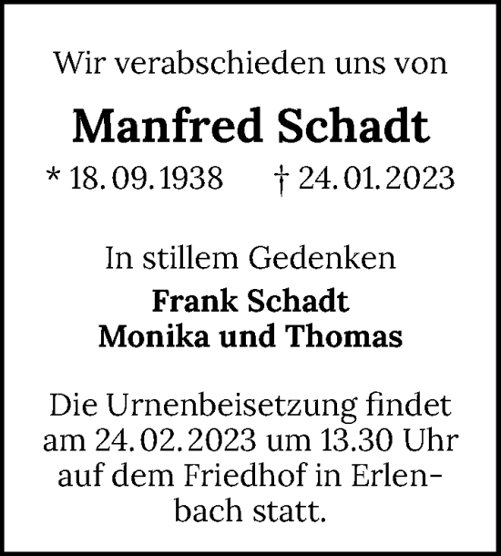 Traueranzeige von Manfred Schadt von GESAMT