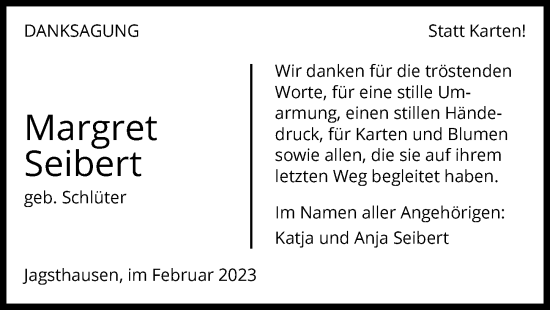 Traueranzeige von Margret Seibert von GESAMT