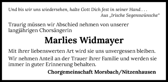 Traueranzeige von Marlies Widmayer von GESAMT