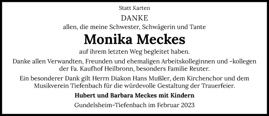 Traueranzeige von Monika Meckes von GESAMT