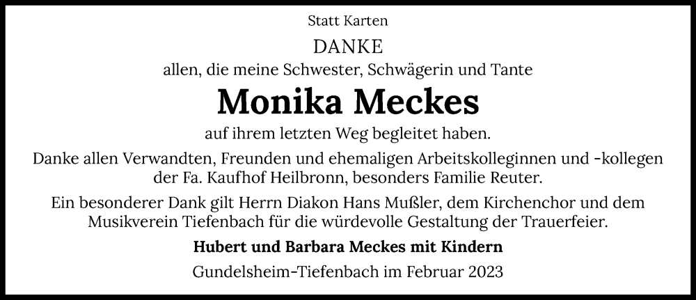  Traueranzeige für Monika Meckes vom 25.02.2023 aus GESAMT