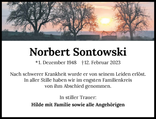 Traueranzeige von Norbert Sontowski von GESAMT