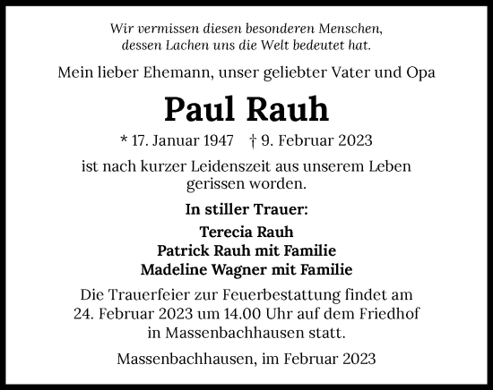 Traueranzeige von Paul Rauh von GESAMT