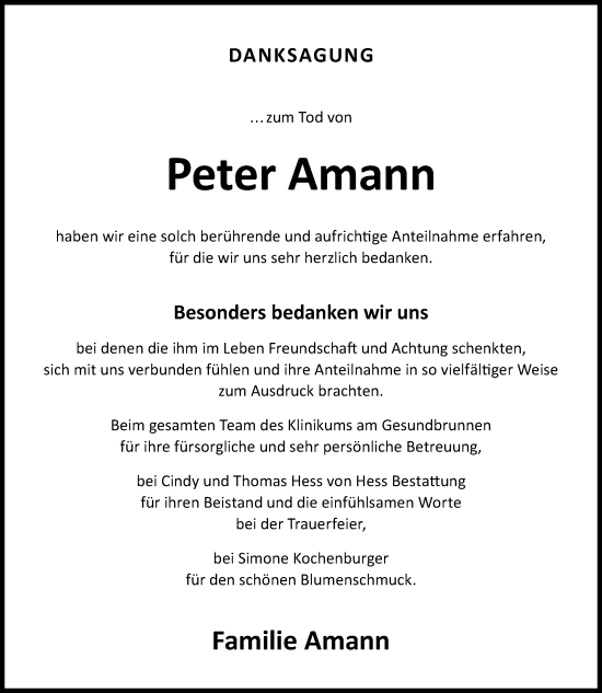 Traueranzeige von Peter Amann von GESAMT