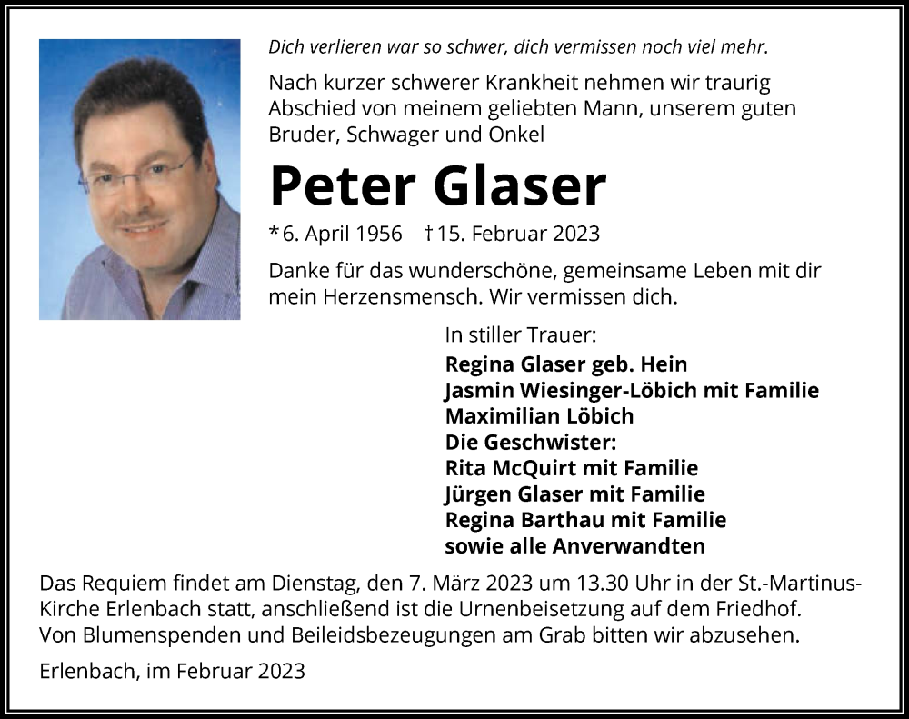  Traueranzeige für Peter Glaser vom 25.02.2023 aus GESAMT