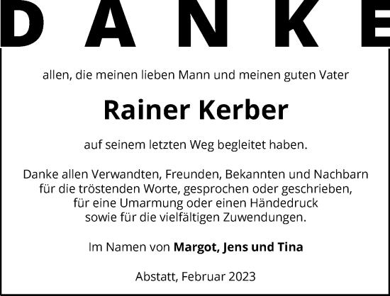 Traueranzeige von Rainer Kerber von GESAMT