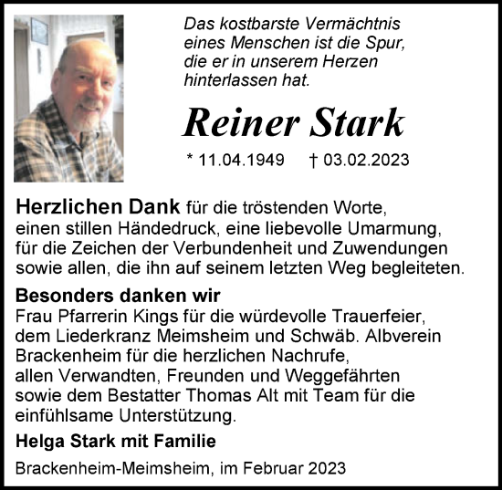 Traueranzeige von Reiner Stark von GESAMT