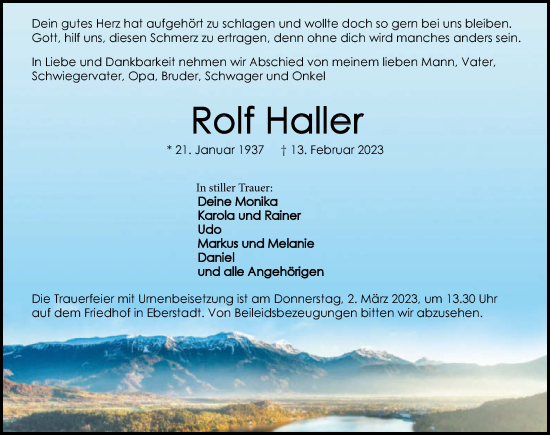 Traueranzeige von Rolf Haller von GESAMT